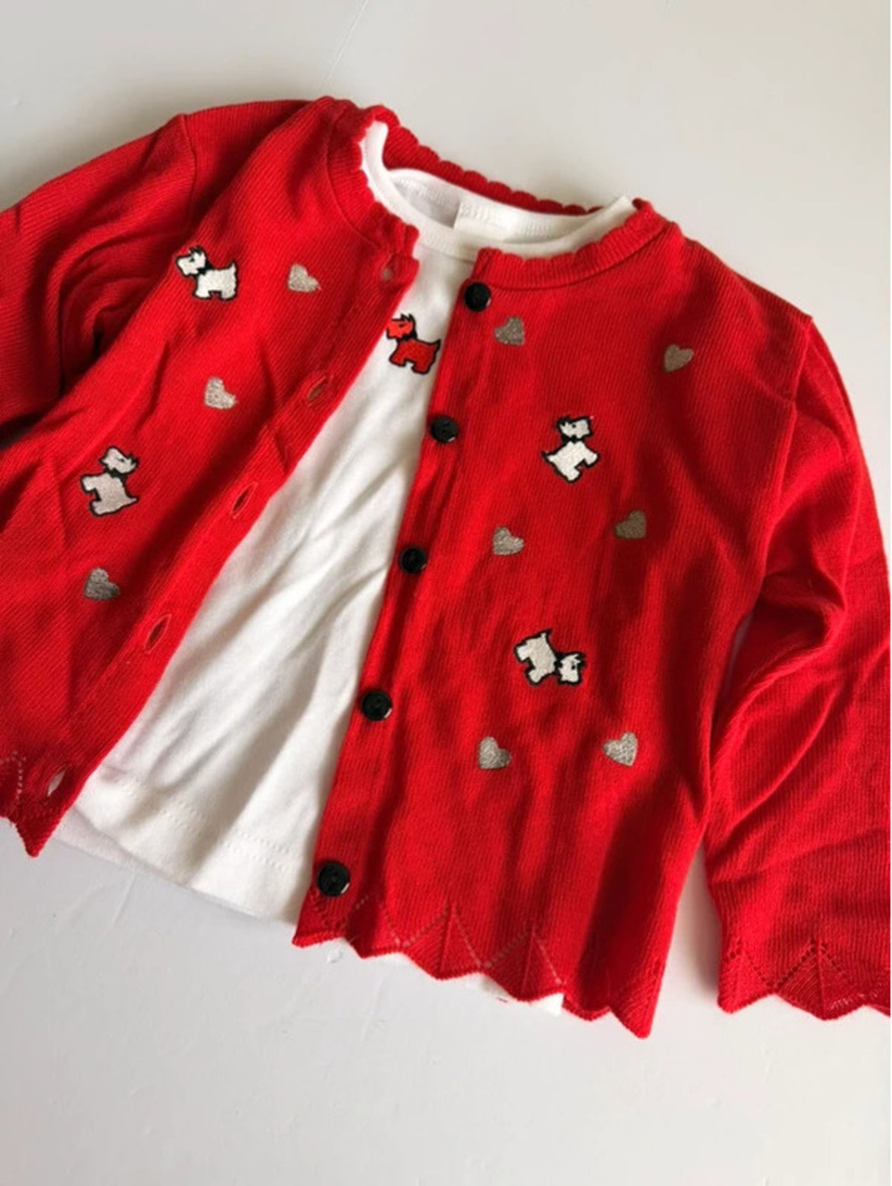 Vintage Starting Out Size 24M Red Scottie Dog Cardigan & Shirt Set